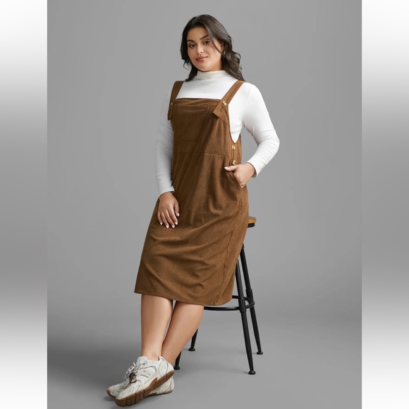 BloomChic Dresses & Skirts - NWT BloomChic Brown Corduroy Patched Pocket Button Detail Dress | Plus 22–24